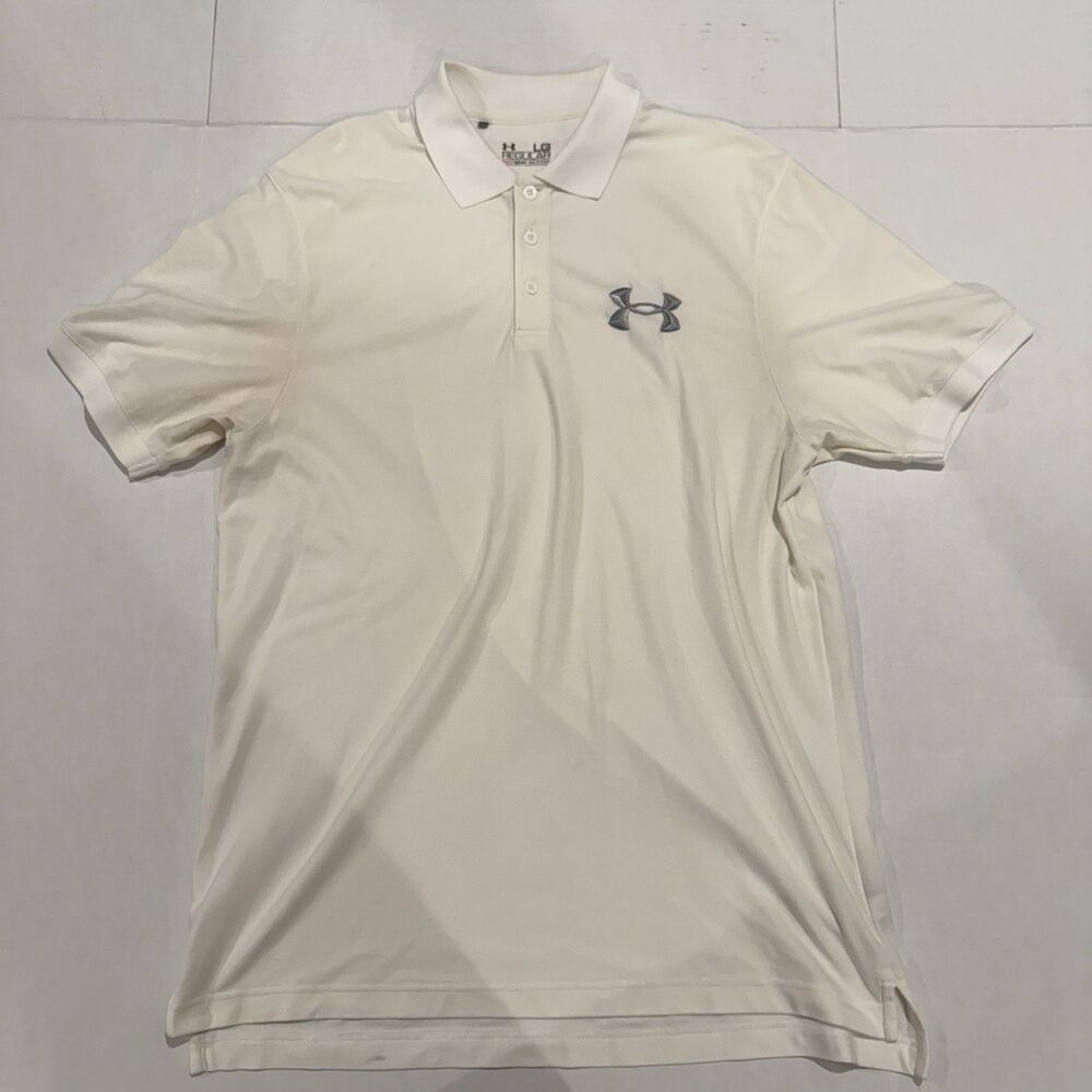 Under Armour Mens Polo Shirt Large White Regular Heatgear Embroidered